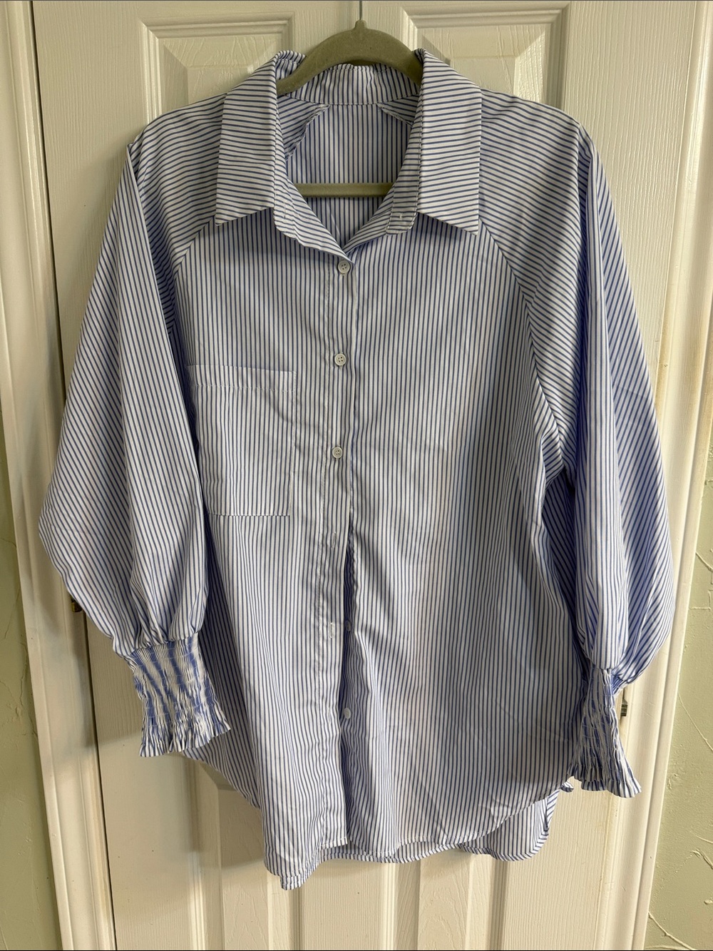 Blue & White Striped Button-Up Blouse